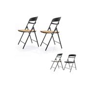 Jardin202 - Silla Plegable Florencia Negra | Asiento Negro/Blanco/Madera | Estilo Italiano | Estructura de Metalica | Hogar, Oficina | Pack 2 uds (Asiento Madera)