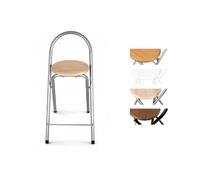 Jardin202 - Taburete Plegable Cocina 80x40x45 cm | Estructura de Acero y Reposapiés | Confort y Ahorro de Espacio | Pack 2 uds (Plata/Haya)