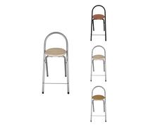 Jardin202 - Taburete Plegable de Cocina con Reposapiés | Silla Plegable 37x45x80 cm | Plata/Haya