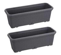 Jardinera Balcón, Maceta 54 cm. Largo, Set 2 Unidades, Efecto Mimbre, 12 litros (Antracita)