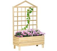 Jardinera de exterior Outsunny de madera de abeto con rejilla, agujeros de drenaje y tela no tejida en el fondo, 90x43x150 cm