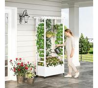Jardinera elevada con enrejado y techo colgante, jardinera metálica independiente con ruedas, jardinera elevada móvil para interior y exterior, ideal para enredaderas, plantas trepadoras y flores