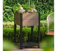 Jardinera elevada de madera con estante bajo, huerto elevado con 4 patas de acero, agujeros de drenaje, duradero y antioxidante, bandeja elevada/cuadrada para jardín, terraza, balcón (50 x 85 x 50 cm)