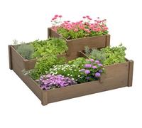 Jardinera elevada Outsunny con 3 niveles, jardinera para hierbas en patios y balcones, madera de abeto, marrón, 122 x 122 x 51 cm