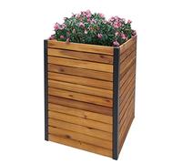 Jardinera HWC-L23, jardinera elevada, madera de acacia, con certificado FSC, aluminio, 60 x 42 x 42 cm, marrón