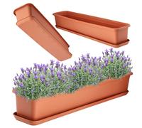 Jardinera KADAX con platillo, de plástico, 80 cm, terracota