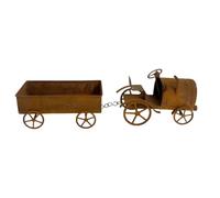 Jardinera para tractor de hierro con contenedor rectangular | Acabado envejecido de color marrón óxido, espacio de plantación rectangular abierto, acento vintage