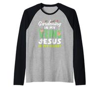 Jardinería Mis Venas Jesús Amante de Las Plantas Jardinero Camiseta Manga Raglan