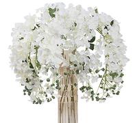 JARELING 6 hortensias Artificiales de Seda, Tallos Largos, Flores Falsas para jarrón Alto, Boda, Vid, guirnaldas, Flores para decoración del hogar, Oficina, Arco de Fiesta (Blanco)