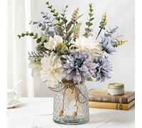 JARELING Flores de Seda con jarrón, arreglo de Flores Artificiales con jarrón de Cristal, Rosa sintética para decoración de Centro de Mesa (Dalia)