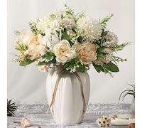 JARELING Peonías Flores Artificiales en florero, Ramo de Flores de peonía de Seda de hortensias Falsas con florero de Flores de imitación para decoración del hogar Mesa Comedor (Blanco)