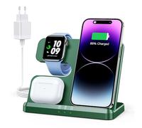 JARGOU Cargador Inalambrico 3 en 1 para iPhone/Apple Watch/AirPods, Estación de Carga Apple para iPhone 15 14 13 12 11 Pro MAX/XR/8, Wireless Charger per iWatch 9/Ultra 2/SE/8/7/6/5/4/AirPods (Verde)