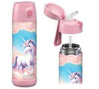 Jarlson® Botella Agua Niños & Niñas CHARLI [ACERO INOXIDABLE] - Garrafa Térmica Infantil Sin BPA - Water Bottle con Pajita - Botellas Inox a Prueba de Fugas - Para Escuela (500ml Unicornio)