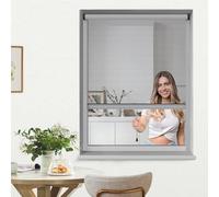 jarolift 4 en 1 Zanzara Mosquitera Enrollable para Ventana Marco de Aluminio Robusto Tejido de Fibra de Vidrio, 130 x 160 cm (Ancho x Alto), Color Plata