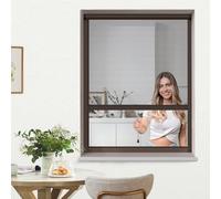 jarolift 4 en 1 Zanzara Mosquitera Enrollable para Ventana Marco de Aluminio Robusto Tejido de Fibra de Vidrio, 130 x 160 cm (Ancho x Alto), Color Marrón