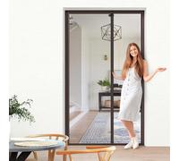 jarolift Zanzara Mosquitera 3 en 1 para puerta, mosquitera para puerta corredera con marco de aluminio, kit de montaje, acortable, 140 x 240 cm (ancho x alto), marrón
