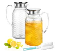 Jarra Acrílica de 2L, TIE-DailyNec 2 Pack Jarra de Agua de Plástico con Tapa y Asa, Jarra de Zumo Transparente Sin BPA para Limonada, Leche, Café, Té, Incluye 1 Cepillo de Mango Largo