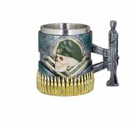 Jarra Calavera Militar con Fusil, Resina y Acero Inoxidable, 12 cm, Diseño en Relieve 3D