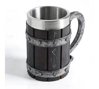 Jarra Cerveza Vikinga, Jarra Cerveza de Madera 600ml, Rune Vintage Caneca Cerveja Con Forro de Acero Inoxidable, Taza de Bebida Medieval para Café/Bebida/Jugo, Hombres y Regalo del Día Del Padre