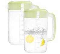 Jarra de 1 galón con tapa, 2 jarras de plástico con tapa, de colador, asas y medidas, jarra de agua transparente para limonada, té helado, cerveza fría, verde claro