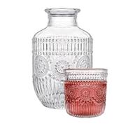 Jarra de agua con taza, jarra de vidrio, decantador de agua, juego de mesita de noche, jarra de dormitorio de 18 onzas y vaso de 5 onzas para mesita de noche, dispensador de enjuague bucal