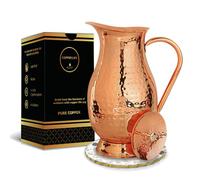 Jarra de agua de cobre puro de 70 onzas, jarra grande martillada hecha a mano con tapa, sin revestimiento, sin revestimiento, sin químicos, para beneficios para la salud ayurveda, decorativa y