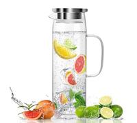 Jarra de Agua de Cristal Con Tapa - 1,5 Litros, Vidrio de Borosilicato, Transparente Y Resistente Al Calor, Para Agua Fría o Caliente, Bebidas DIY, Zumo, Té