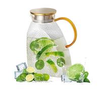 Jarra de Agua de Vidrio Borosilicato 1.8L (63oz) - Resistente al Calor y Frío con Tapa de Acero Inoxidable - Ideal para Agua Fría/Caliente, Zumo, Leche, Café, Té - Jarra para Nevera