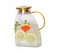 Jarra de agua de vidrio, jarras de vidrio con manija y tapa de 1800 ml de gran capacidad puertas de nevera resistente al calor para bebidas frías o frías café té helado Café