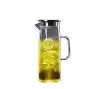 Jarra de agua Glass Pitcher with Stainless Steel Lid Water Carafe for Hot/Cold Water, Iced Tea and Juice Drink Olla de vidrio(1.2L)