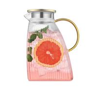 Jarra de agua, jarra de cristal, jarra de cristal con tapa de acero inoxidable, para puerta de frigorífico a prueba de fugas, transparente para bebidas calientes o frías (1,8 l/63 oz.)