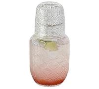 Jarra de agua para mesita de noche, cristal transparente vintage con taza de 145 ml y jarra de 540 ml, juego de vasos nocturnos para agua, jugo, cocina, dormitorio (flor de peonía)