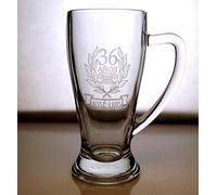 JARRA DE CERVEZA BAVIERA GRABADA Y PERSONALIZADA PARA CUMPLEAÑOS CON DISEÑO LAUREL.JARRA DE CRISTAL DE 520 ML CON ESTUCHE DE PRESENTACIÓN, CUMPLEAÑOS, REGALO HOMBRE, MUJER, JUBILACIÓN Y CELEBRACIONES