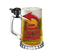 Jarra de cerveza de cristal con timbre - Impresión colorida "Este timbre es lo único que a mi edad todavía funciona!!" con flecha - Idea de regalo divertida e irónica