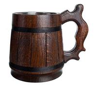 Jarra de cerveza hecha a mano de madera natural y acero inoxidable para hombre, regalo ecológico, recuerdo retro, color marrón