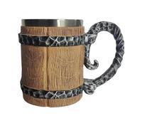 Jarra de cerveza - Jarra de cerveza de barril de madera de 16 cm, Taza de café, medieval, Vajilla de taberna fantástica, Taza medieval de resina | Diseño decorativo para bar en casa, fiestas, fe