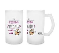 Jarra de cerveza Mi amiga invisible mola un huevo. Cristal esmerilado de primera calidad AAA. 80 x 150 mm. 500 ml