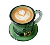 Jarra de cerveza para el día de San Patricio, degradado verde, diseño de sombrero de, mango de nudo celta, decoración de borde dorado para irlandesas, decoración de bar del