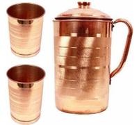 Jarra de cobre con 2 jarra de agua de vidrio jarra de cobre martillada jarra de cobre de 2 litros