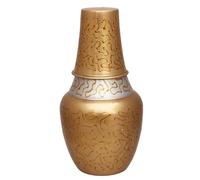 Jarra de cobre puro con tapa de vaso, 1.4 litros (48 onzas), juego de agua ayurvédica para la noche para la salud y el bienestar, acabado plateado y dorado