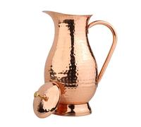 Jarra de cobre puro con tapa, gran jarra de agua martillada de cobre macizo, capacidad 60 oz/1800 ml, jarra de cobre para el hogar, hoteles y restaurantes