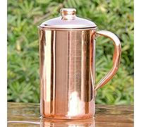 Jarra de cobre puro hecha a mano para yoga indio ayurveda de 2 litros para buenos beneficios para la salud (jarra, marrón)