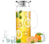 Jarra de cristal con tapa, 1,5 litros, jarra de agua de vidrio de borosilicato, resistente al calor, con tapa de acero inoxidable, jarra de cristal para bebidas, zumo, té, leche