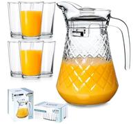 Jarra de cristal con tapa de 1,4 L + vasos de 6 unidades, 200 ml