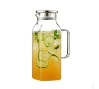Jarra de cristal con tapa, jarra de 2 litros con asa y tapa, jarra de cristal de gran volumen - Adecuado para zumo, té, café, limonada, leche, nevera, encimera, camping, barbacoa, pickni