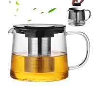 Jarra de cristal de 1,5 L con colador: tetera con colador, tetera de cristal, tetera de cristal, servicio de té de vidrio de borosilicato, protección contra sobrecalentamiento para té verde negro, té