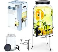 Jarra de cristal, dispensador de bebidas, dispensador de cristal con grifo y soporte negro, 3 L