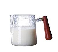 Jarra de cristal martillada a mano engrosada con mango de madera, 17 oz500 ml, taza para espumar de leche de café, escamas de medición claras, accesorios para máquina de café con leche, capuchino