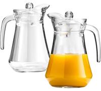 Jarra de cristal para agua zumo de fruta | bebidas, limonada con asa, tapa, boquilla, 2 unidades, 2 x 1,4 l