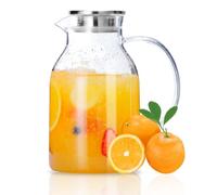 Jarra de cristal Vekonn, jarra de agua con tapa de acero inoxidable hermética, 68 onzas, cepillo de limpieza y cuchara mezcladora de vidrio de borosilicato grueso resistente al calor